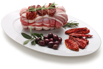 ARROTOLATO DI CONIGLIO RIPIENO<br/> POMODORI SECCHI E OLIVE<br/> 650g