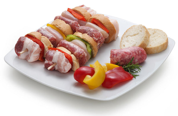 pronti a cuocere SPIEDINI CASERECCI MISTI<br/> CON PEPERONI<br/> 400g F.B.M. Lavorazione carni srl - Il Borgo della Freschezza